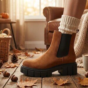 NWT SODA Brown Faux Suede Chunky Platform Lug Sole Chelsea Boots